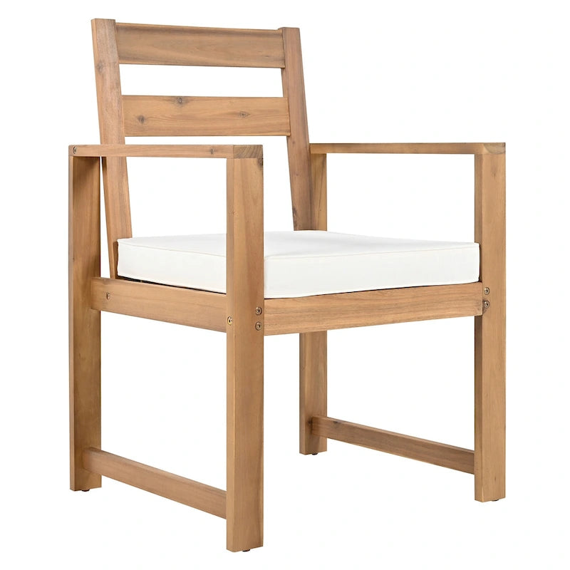 7-Piece Outdoor Patio Acacia Wood Dining Set with Umbrella Hole, 2 Armchairs and 4 Side Chairs