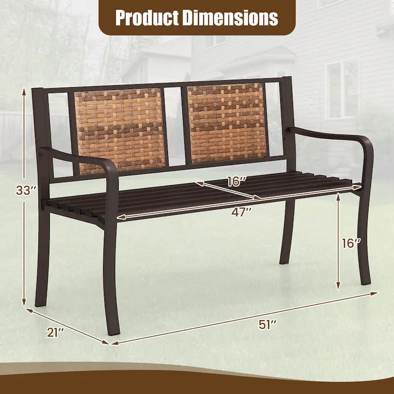 Costway 51 Patio Metal Bench for 2-3 with Rattan Backrest & Curved - See Details