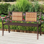 Costway 51 Patio Metal Bench for 2-3 with Rattan Backrest & Curved - See Details