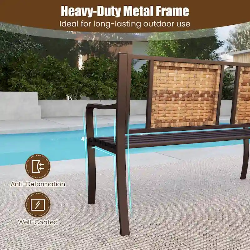 Costway 51 Patio Metal Bench for 2-3 with Rattan Backrest & Curved - See Details