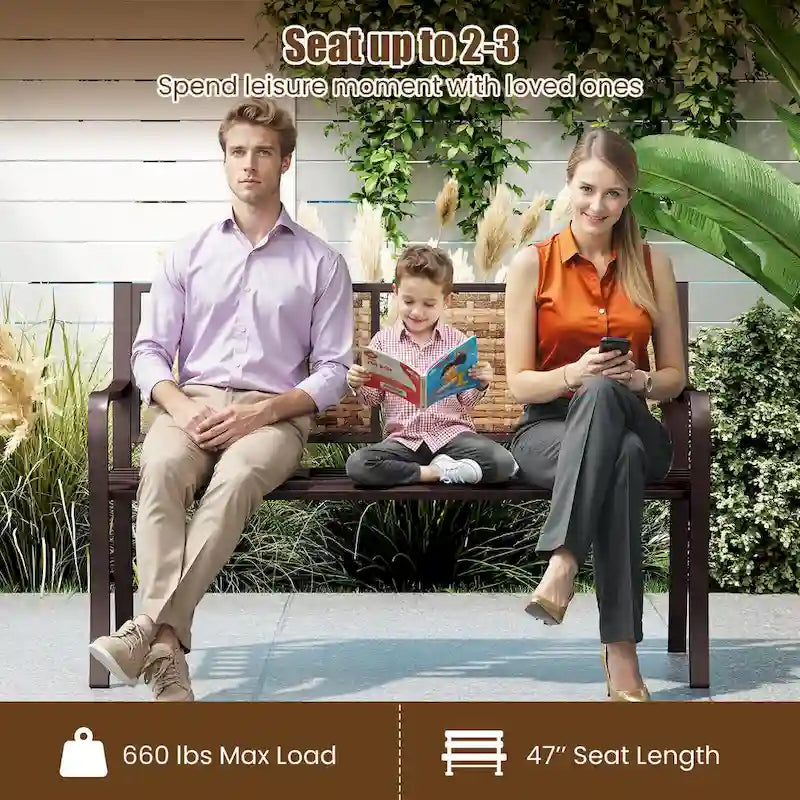 Costway 51 Patio Metal Bench for 2-3 with Rattan Backrest & Curved - See Details