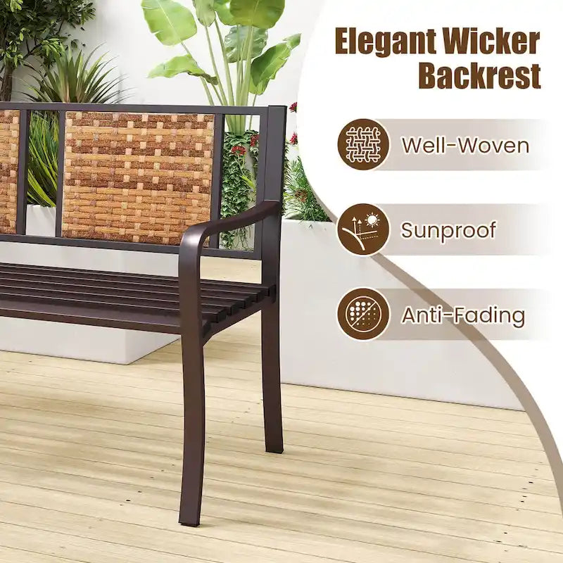 Costway 51 Patio Metal Bench for 2-3 with Rattan Backrest & Curved - See Details
