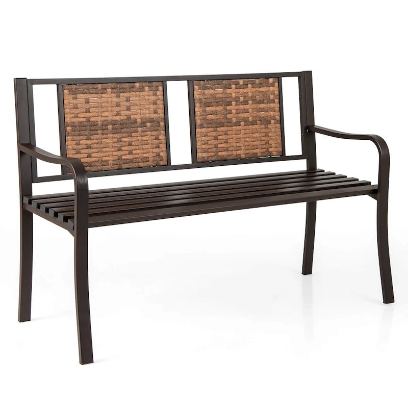 Costway 51 Patio Metal Bench for 2-3 with Rattan Backrest & Curved - See Details