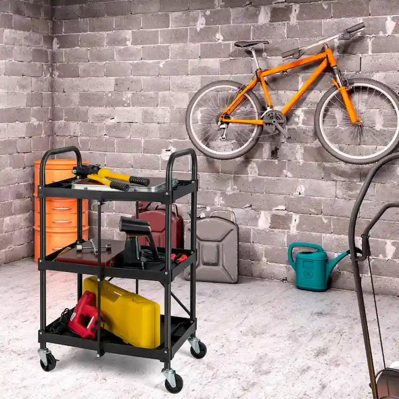 Costway Folding Collapsible Service Cart Heavy-Duty 3-Shelf Tool Cart - 24 x 17 x 38 (L x W x H)