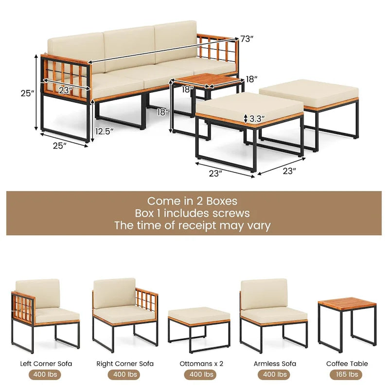 Costway 6 PCS Acacia Wood Patio Furniture Set Outdoor Sectional - See Details