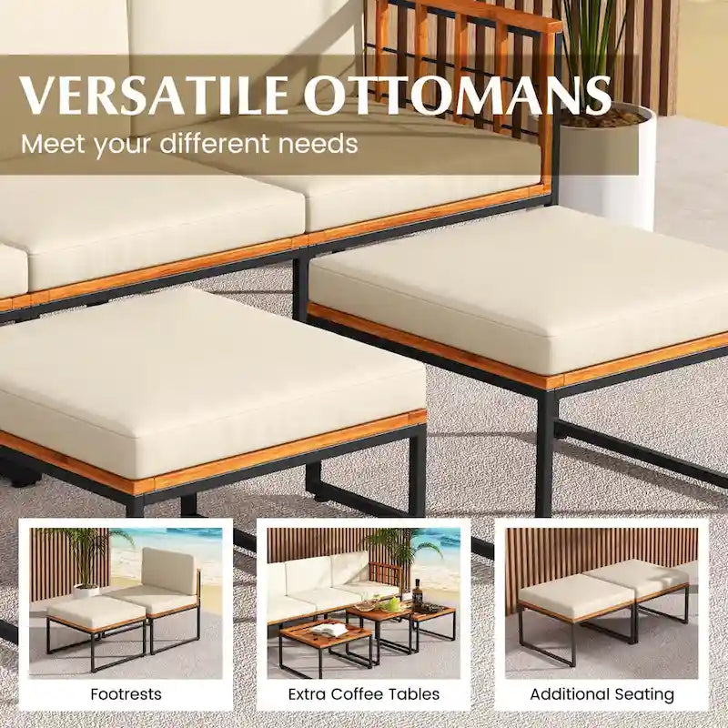 Costway 6 PCS Acacia Wood Patio Furniture Set Outdoor Sectional - See Details