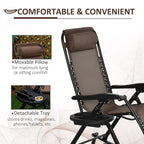 Outdoor Rocking Chairs, Foldable Reclining Zero Gravity Lounge Rocker with Pillow, Cup, Phone Holder and Folding Legs