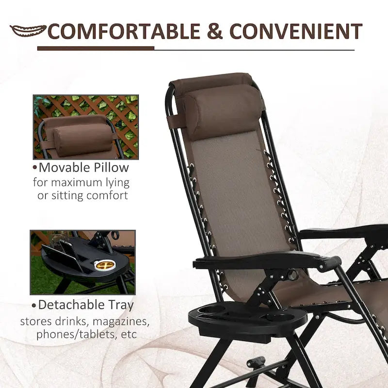 Outdoor Rocking Chairs, Foldable Reclining Zero Gravity Lounge Rocker with Pillow, Cup, Phone Holder and Folding Legs