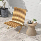 Gymax Folding Patio Chair Teak Wood Outdoor Lounge Chair w/ Slatted