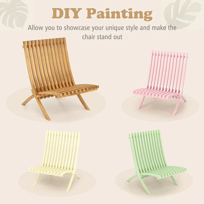 Gymax Folding Patio Chair Teak Wood Outdoor Lounge Chair w/ Slatted