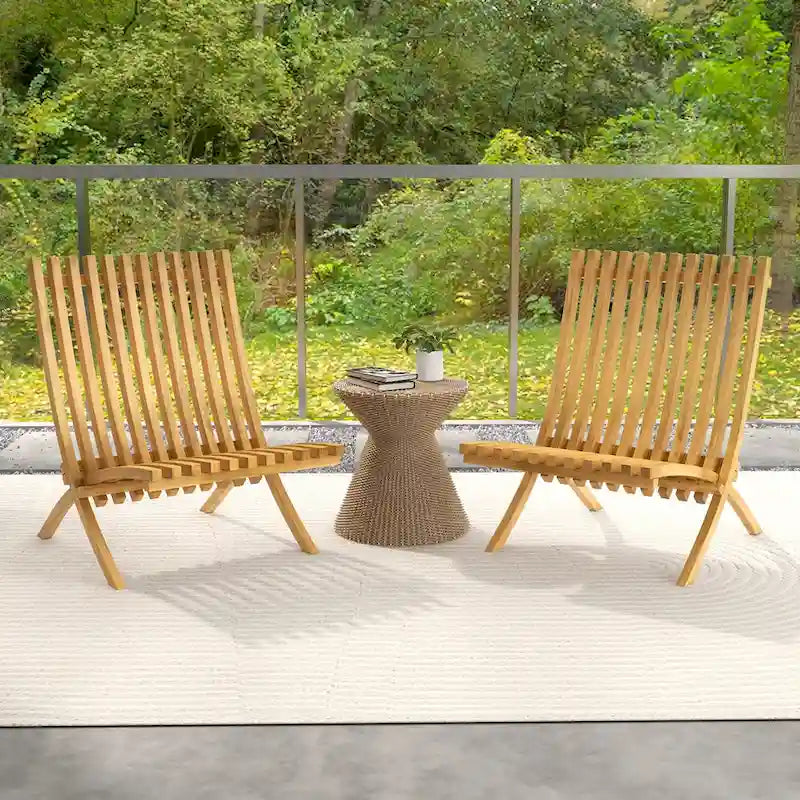 Gymax Folding Patio Chair Teak Wood Outdoor Lounge Chair w/ Slatted