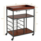 Gymax 3 Tier Storage Kitchen Trolley Utility Bar Serving Cart w/Wine