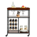 Gymax 3 Tier Storage Kitchen Trolley Utility Bar Serving Cart w/Wine