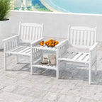 Costway Outdoor Fir Wood Loveseat with 2-Tier Side Table and 1.96 - See Details