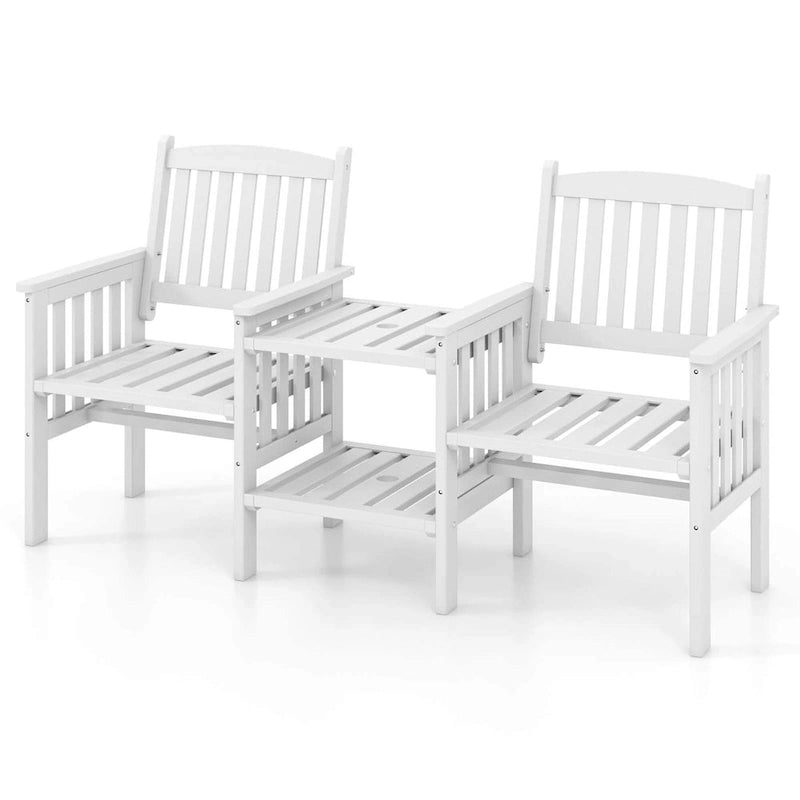 Costway Outdoor Fir Wood Loveseat with 2-Tier Side Table and 1.96 - See Details
