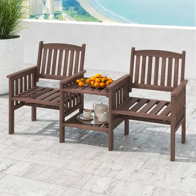Costway Outdoor Fir Wood Loveseat with 2-Tier Side Table and 1.96 - See Details