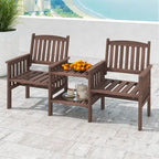 Costway Outdoor Fir Wood Loveseat with 2-Tier Side Table and 1.96 - See Details