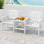 Costway Outdoor Fir Wood Loveseat with 2-Tier Side Table and 1.96 - See Details