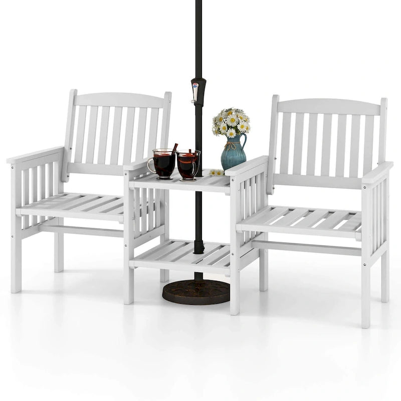 Costway Outdoor Fir Wood Loveseat with 2-Tier Side Table and 1.96 - See Details