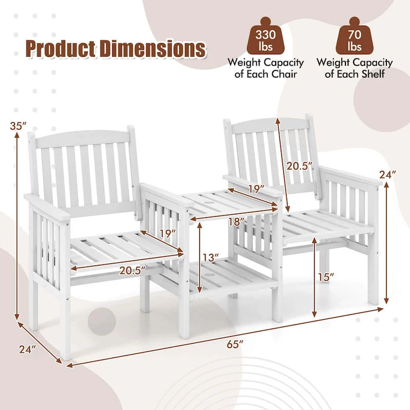Costway Outdoor Fir Wood Loveseat with 2-Tier Side Table and 1.96 - See Details