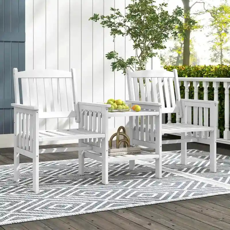 Costway Outdoor Fir Wood Loveseat with 2-Tier Side Table and 1.96 - See Details