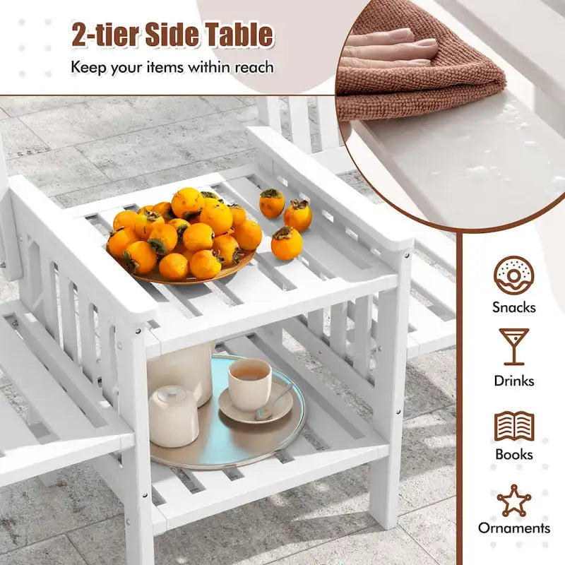 Costway Outdoor Fir Wood Loveseat with 2-Tier Side Table and 1.96 - See Details