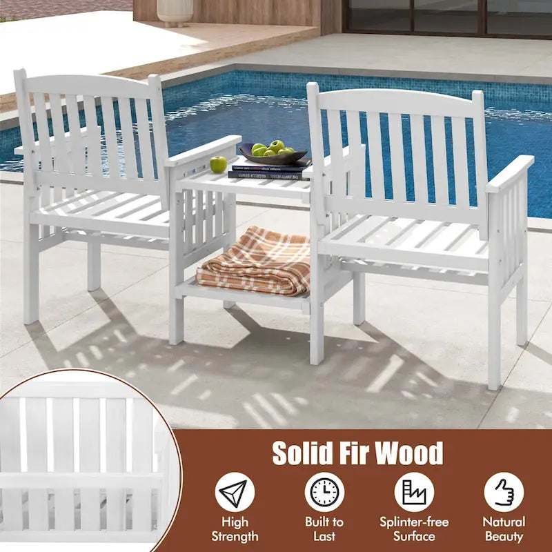 Costway Outdoor Fir Wood Loveseat with 2-Tier Side Table and 1.96 - See Details