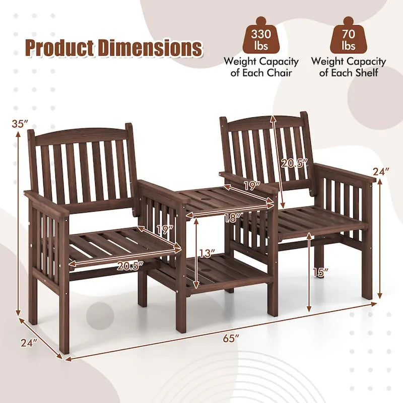 Costway Outdoor Fir Wood Loveseat with 2-Tier Side Table and 1.96 - See Details