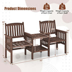 Costway Outdoor Fir Wood Loveseat with 2-Tier Side Table and 1.96 - See Details