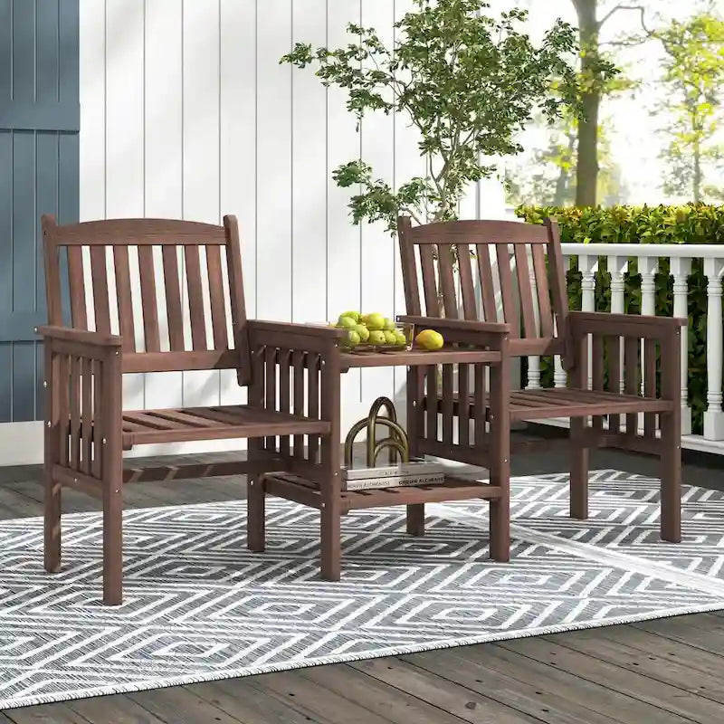 Costway Outdoor Fir Wood Loveseat with 2-Tier Side Table and 1.96 - See Details