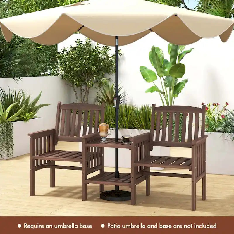 Costway Outdoor Fir Wood Loveseat with 2-Tier Side Table and 1.96 - See Details