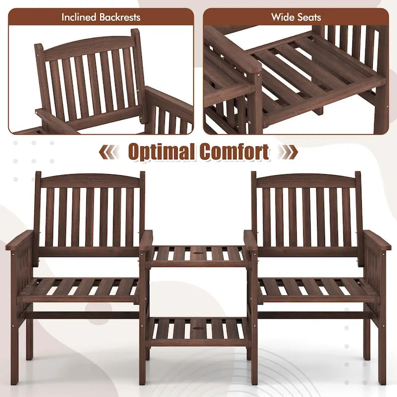 Costway Outdoor Fir Wood Loveseat with 2-Tier Side Table and 1.96 - See Details