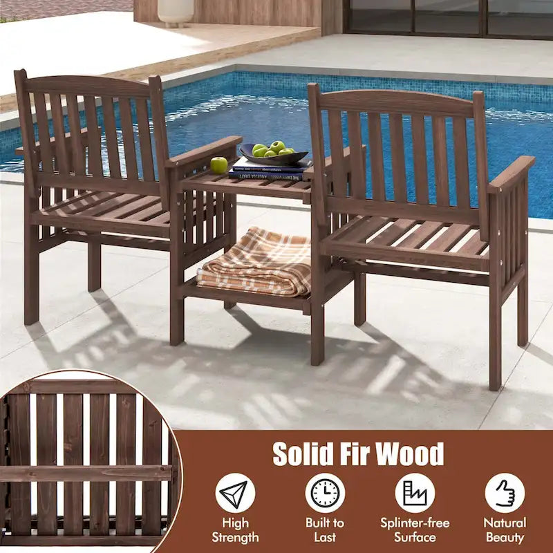 Costway Outdoor Fir Wood Loveseat with 2-Tier Side Table and 1.96 - See Details