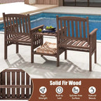 Costway Outdoor Fir Wood Loveseat with 2-Tier Side Table and 1.96 - See Details