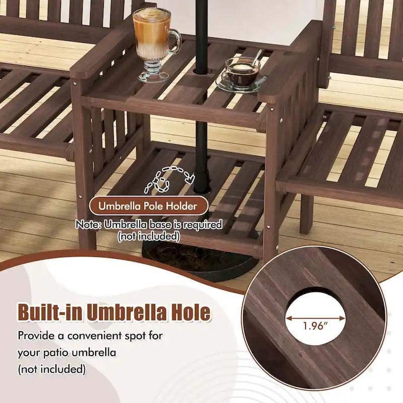 Costway Outdoor Fir Wood Loveseat with 2-Tier Side Table and 1.96 - See Details