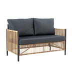 2 Pcs Outdoor PE Wicker 2 Seater Sofa Set, All Weather Patio Conversation Furniture Set with Rectangle Coffee Table