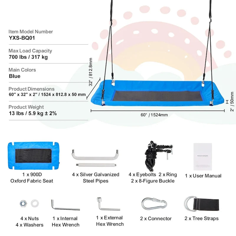 Platform Swing, 60 Inch Platform Tree Swing for Kids and Adults - 60 x 32