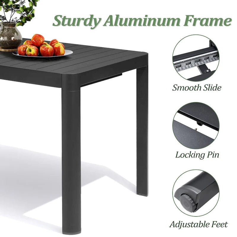7pc Outdoor Dining Table Aluminum Extendable Table with Folding Chair - N/A