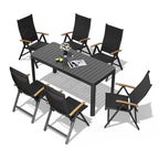 7pc Outdoor Dining Table Aluminum Extendable Table with Folding Chair - N/A