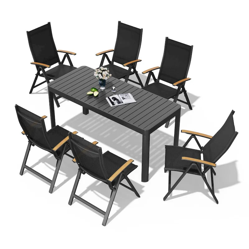7pc Outdoor Dining Table Aluminum Extendable Table with Folding Chair - N/A