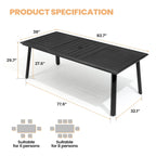 7PC Outdoor Aluminum Dining Table with Umbrella Hole with Rattan Chair