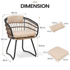 7PC Outdoor Aluminum Dining Table with Umbrella Hole with Rattan Chair