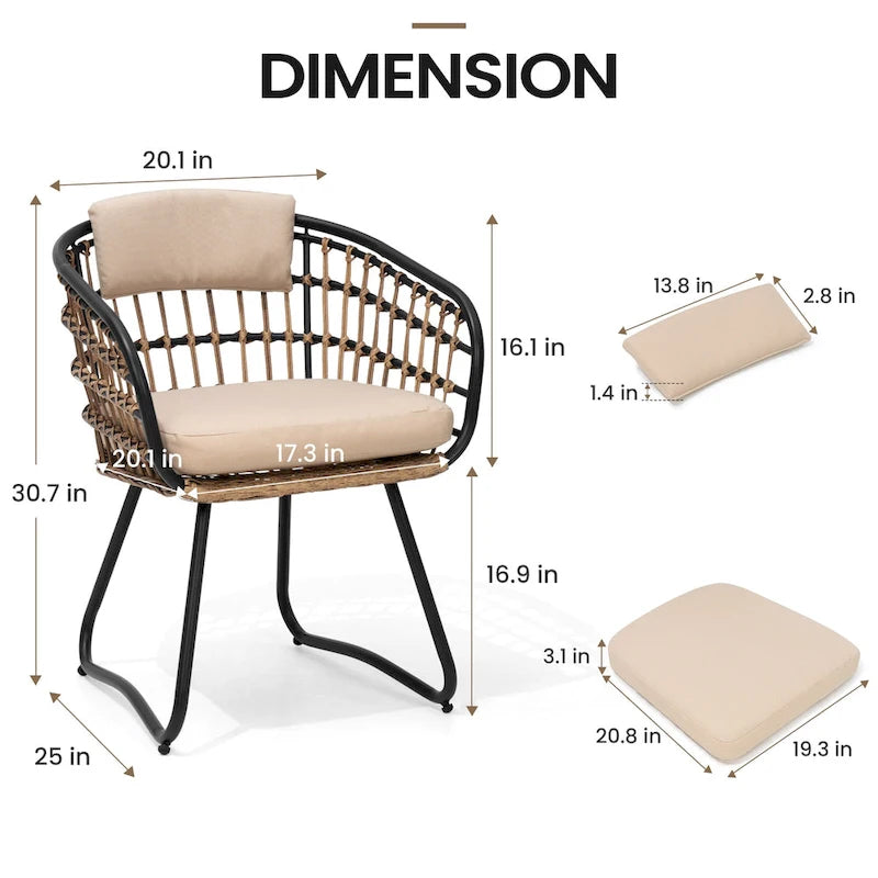 7PC Outdoor Aluminum Dining Table with Umbrella Hole with Rattan Chair