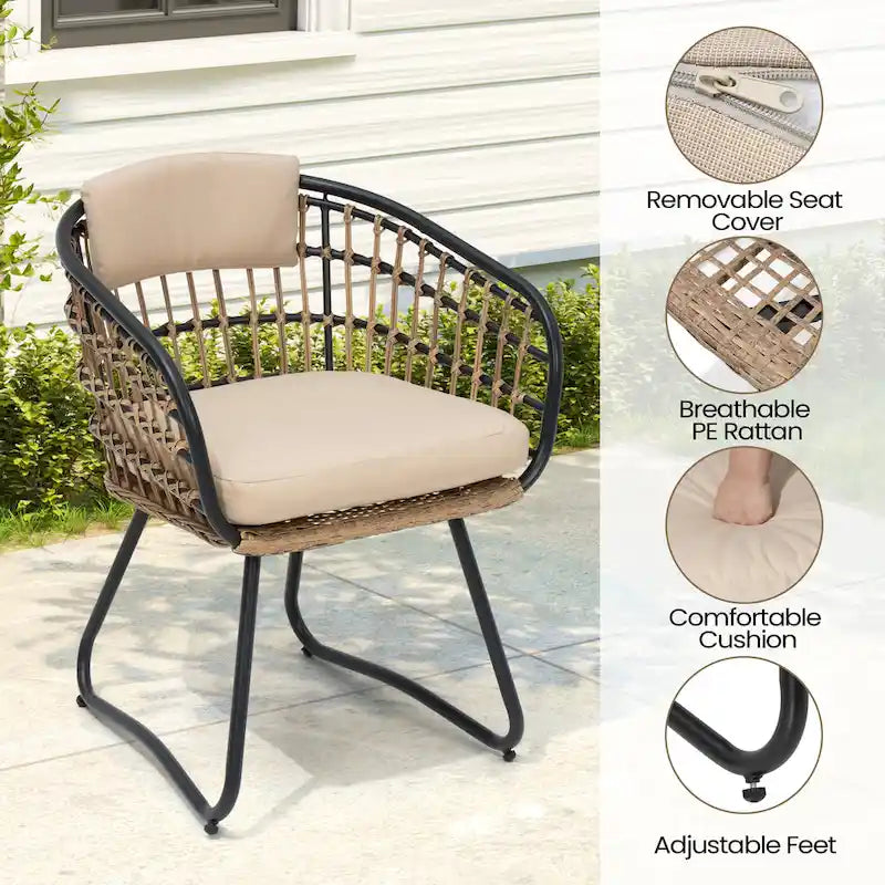 7PC Outdoor Aluminum Dining Table with Umbrella Hole with Rattan Chair