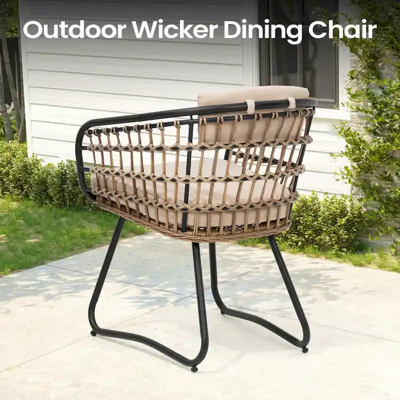 7PC Outdoor Aluminum Dining Table with Umbrella Hole with Rattan Chair