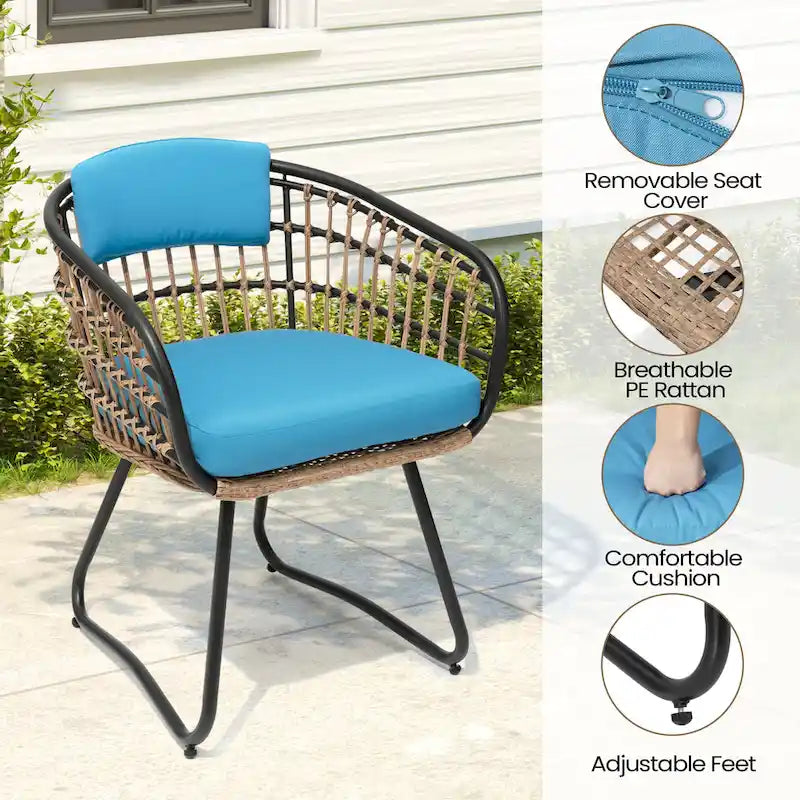7PC Outdoor Aluminum Dining Table with Umbrella Hole with Rattan Chair