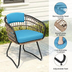 7PC Outdoor Aluminum Dining Table with Umbrella Hole with Rattan Chair