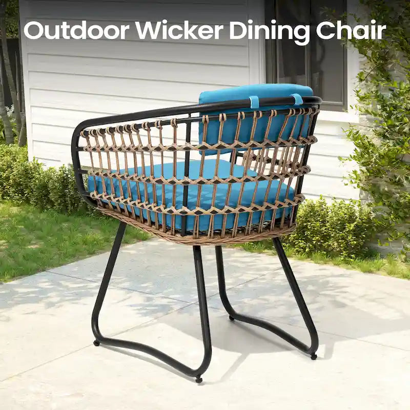 7PC Outdoor Aluminum Dining Table with Umbrella Hole with Rattan Chair
