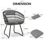 7PC Outdoor Aluminum Dining Table with Umbrella Hole with Rattan Chair