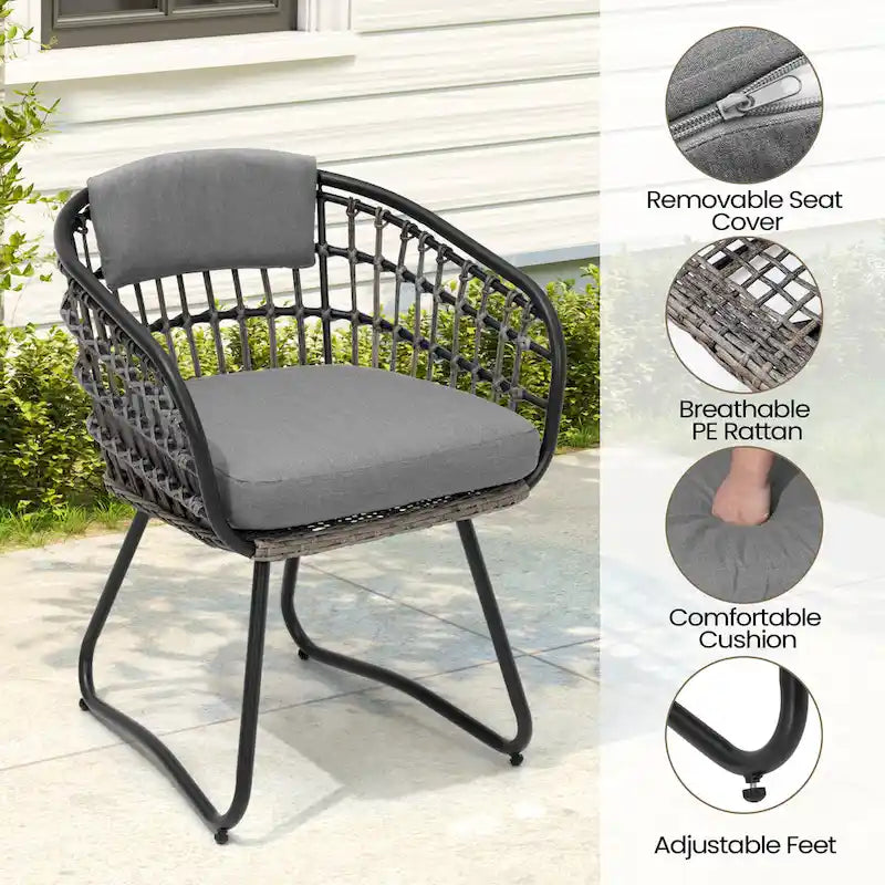 7PC Outdoor Aluminum Dining Table with Umbrella Hole with Rattan Chair